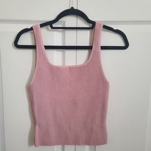 Aritzia Baby Pink Ribbed Tank Top Boho Chic Layering Scoop Neckline